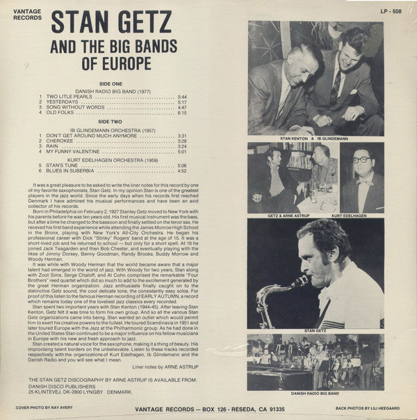 Stan Getz, Kurt Edelhagen, Ib Glindemann, Danish Radio Big Band : Stan Getz And The Big Bands Of Europe (LP)