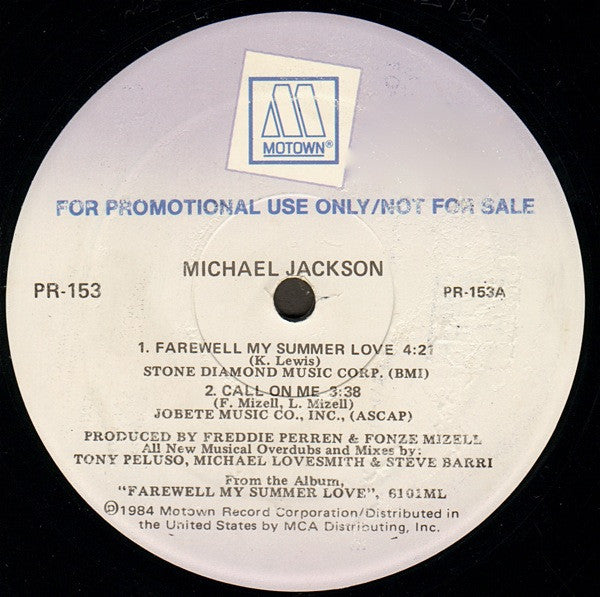 Michael Jackson / The Jackson 5 : Farewell My Summer Love / The Jackson 5 Motown Medley (12", Maxi, Promo)