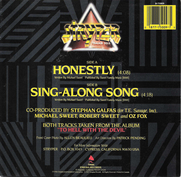 Stryper : Honestly (7", Single)