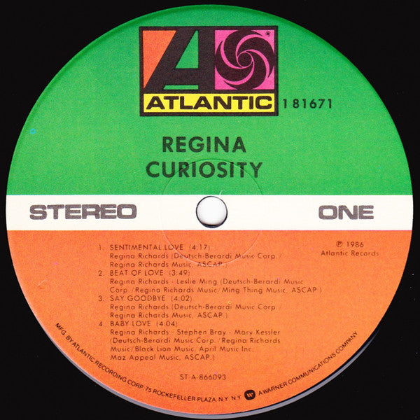 Regina (2) : Curiosity (LP, Album, Ind)