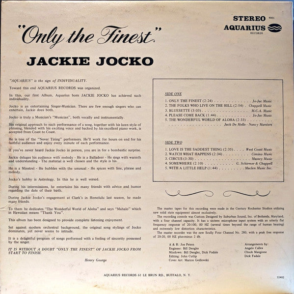 Jackie Jocko : Only The Finest (LP)