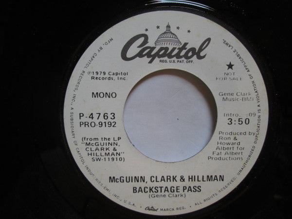 McGuinn, Clark & Hillman : Backstage Pass (7", Mono, Promo)