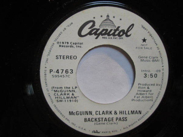 McGuinn, Clark & Hillman : Backstage Pass (7", Mono, Promo)