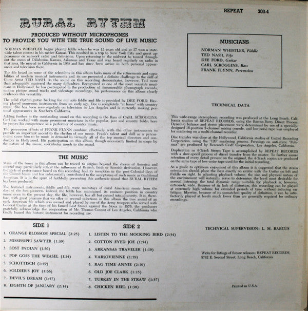 Norman Whistler & The Rural Rythm Masters Guest Artist Ted Nash (2) : Rural Rythm  (LP, Album)