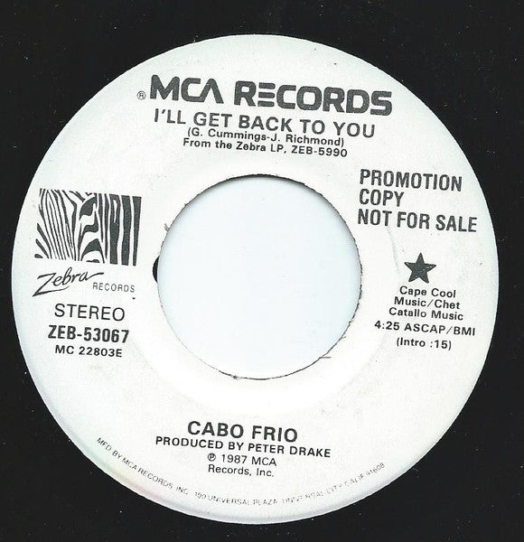 Cabo Frio : I'll Get Back To You (7", Promo)