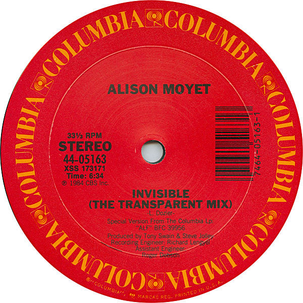 Alison Moyet : Invisible (The Transparent Mix) (12", Single)