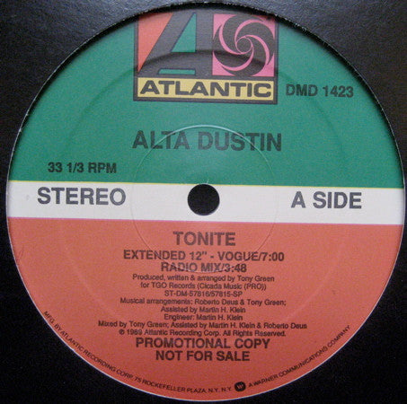 Alta Dustin : Tonite (12", Promo)