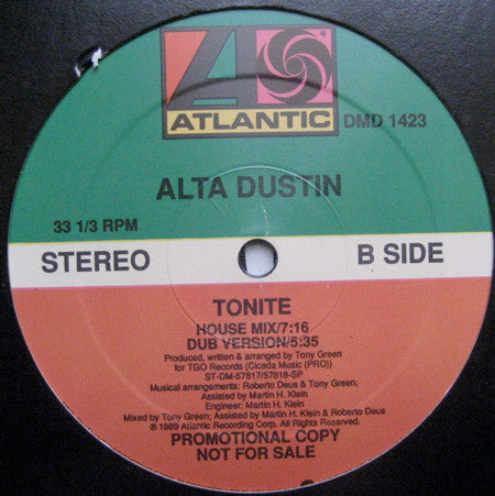 Alta Dustin : Tonite (12", Promo)