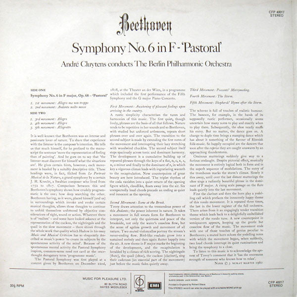 Ludwig van Beethoven, André Cluytens, Berliner Philharmoniker : Symphony No.6 In F - 'Pastoral' (LP)
