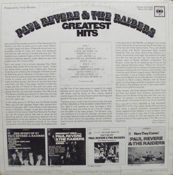 Paul Revere & The Raiders : Greatest Hits (LP, Comp, Mono)