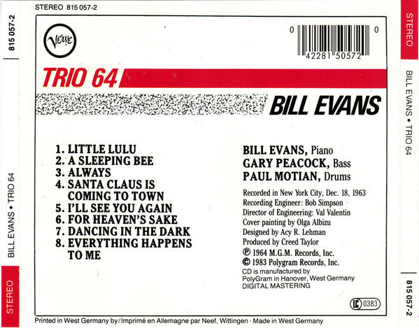 Bill Evans : Trio 64 (CD, Album, RE)