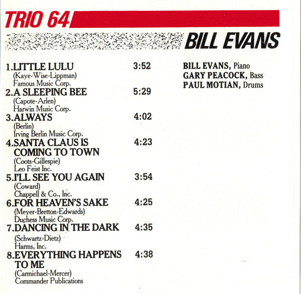 Bill Evans : Trio 64 (CD, Album, RE)