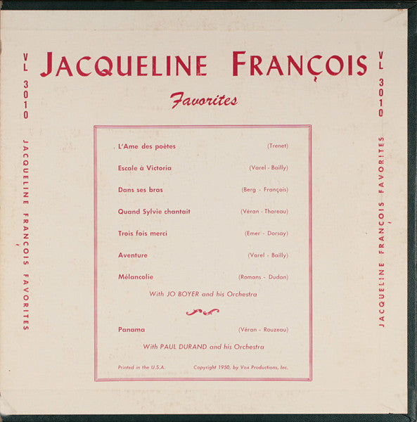 Jacqueline François : Favorites (10", Mono)