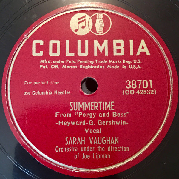 Sarah Vaughan : I'm Crazy To Love You / Summertime (Shellac, 10")