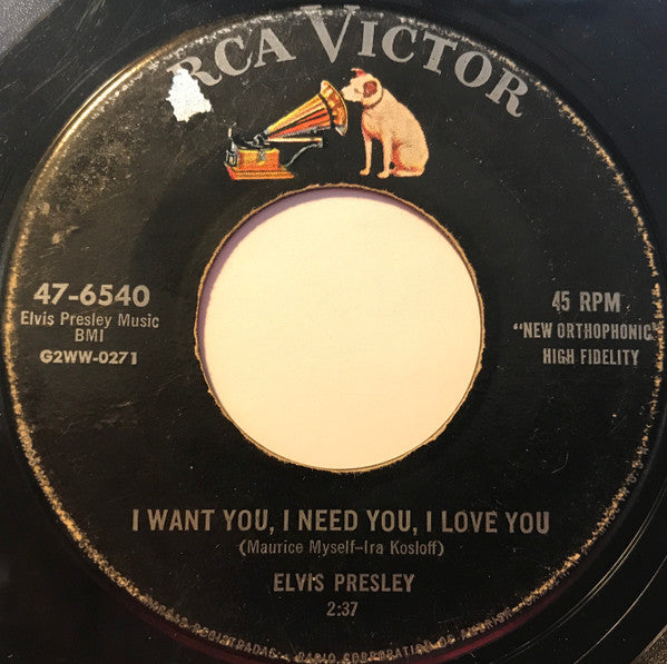 Elvis Presley : I Want You, I Need You, I Love You / My Baby Left Me  (7", Single)