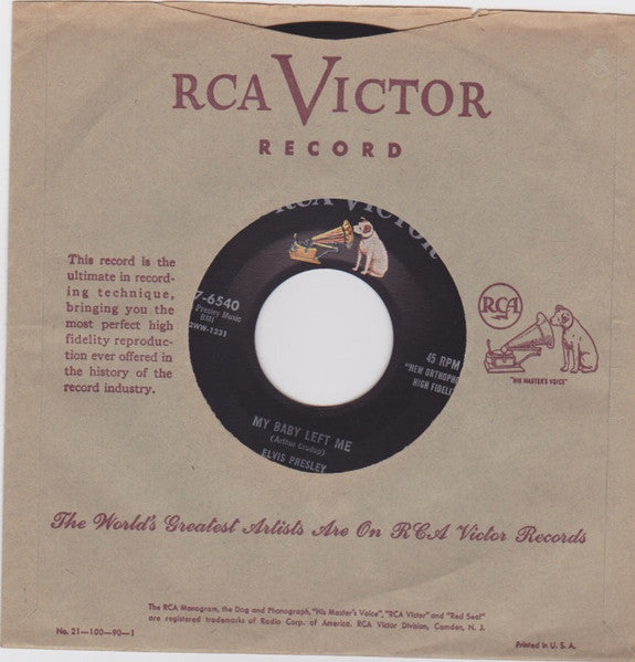 Elvis Presley : I Want You, I Need You, I Love You / My Baby Left Me  (7", Single)
