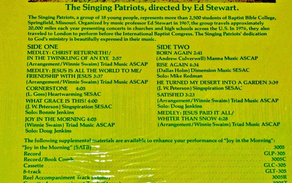 The Singing Patriots Of Baptist College : Joy In The Morning (LP)