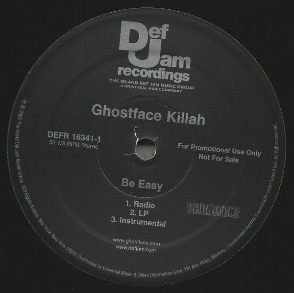 Ghostface Killah : Be Easy (12", Promo)
