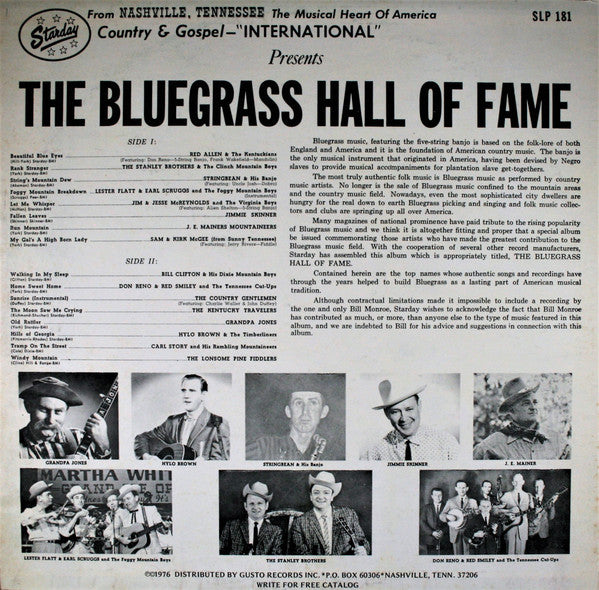 Various : The Bluegrass Hall Of Fame (LP, Album, Comp, Ltd, RE)