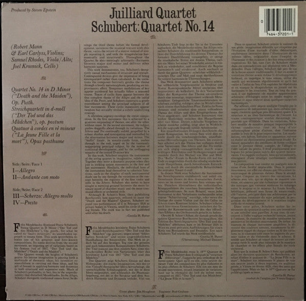 Schubert*, Juilliard Quartet* : Quartet No.14 Death And The Maiden (LP, Album)