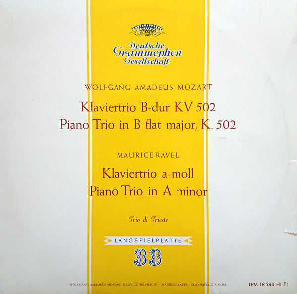 Wolfgang Amadeus Mozart, Maurice Ravel, Trio di Trieste : Klaviertrio B-Dur KV 502 - Klaviertrio A-Moll Trio In A Minor (LP, Album, Mono)