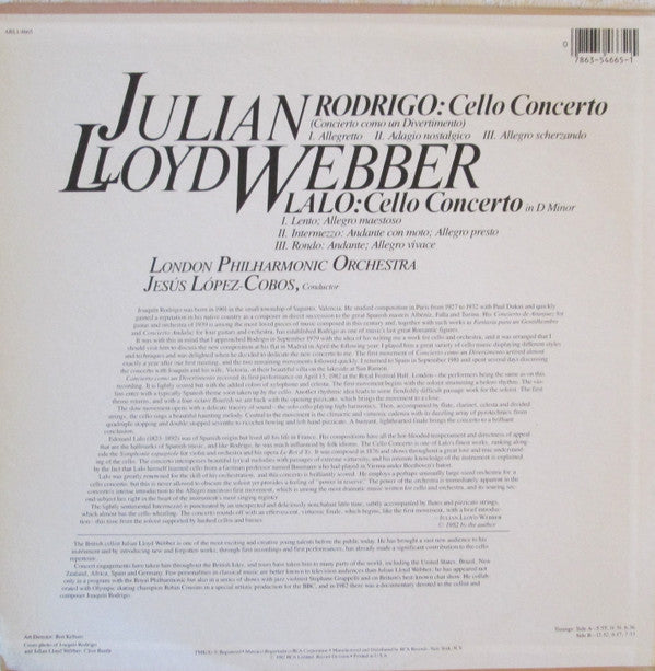 Julian Lloyd Webber, London Philharmonic Orchestra, Jesús López-Cobos : Rodrigo Cello Concerto / Lalo Cello Concerto (LP)
