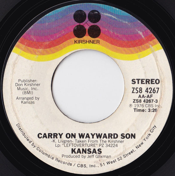 Kansas (2) : Carry On Wayward Son (7", Single)