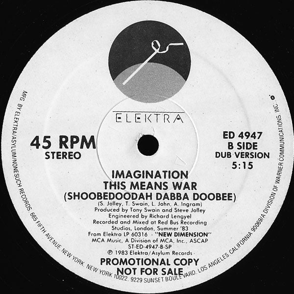 Imagination : This Means War (Shoobedoodah Dabba Doobee) (12", Promo)