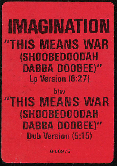 Imagination : This Means War (Shoobedoodah Dabba Doobee) (12", Promo)