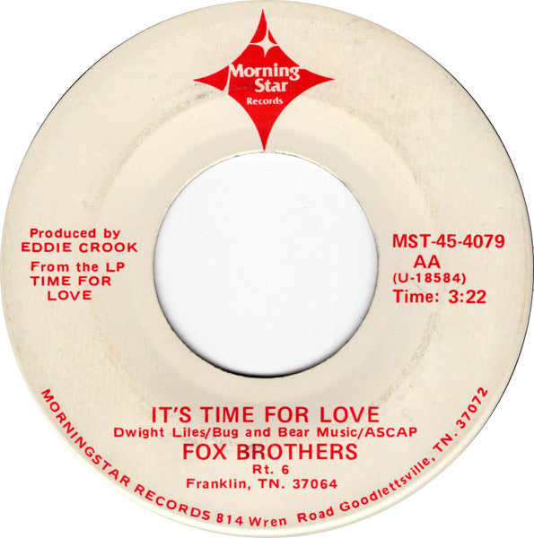 Fox Brothers* : It's Time For Love (7", Single, Promo)