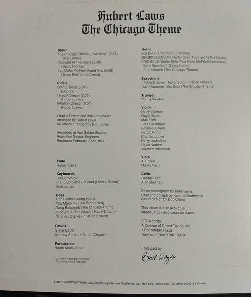 Hubert Laws : The Chicago Theme (LP, Album)