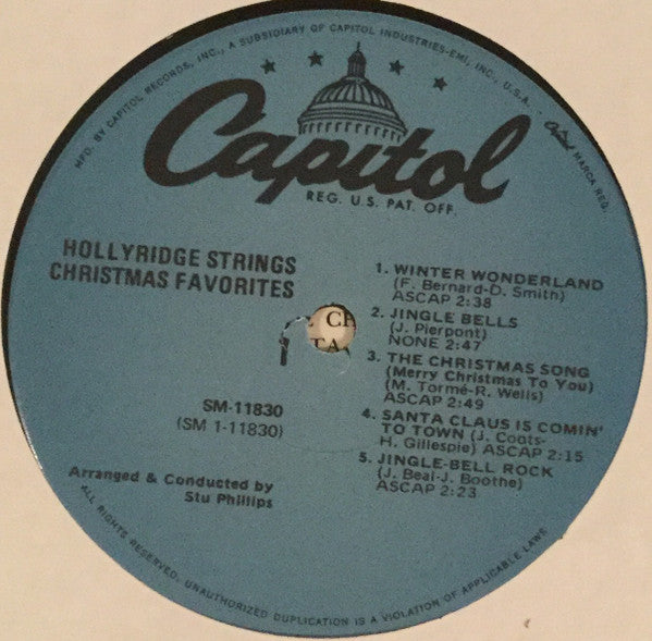 The Hollyridge Strings : Christmas Favorites (LP, Album, RE)