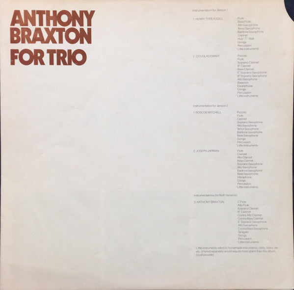 Anthony Braxton : For Trio (LP, Album)