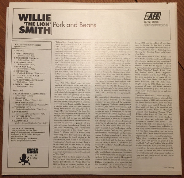 Willie "The Lion" Smith : Pork And Beans (LP, Album)