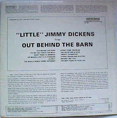 Little Jimmy Dickens : Sings Out Behind The Barn (LP, RE)