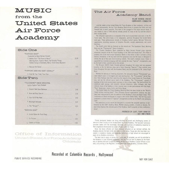 The Air Force Academy Band, USAFA Cadet Chorale : Music From The United States Air Force Academy (LP, Album)
