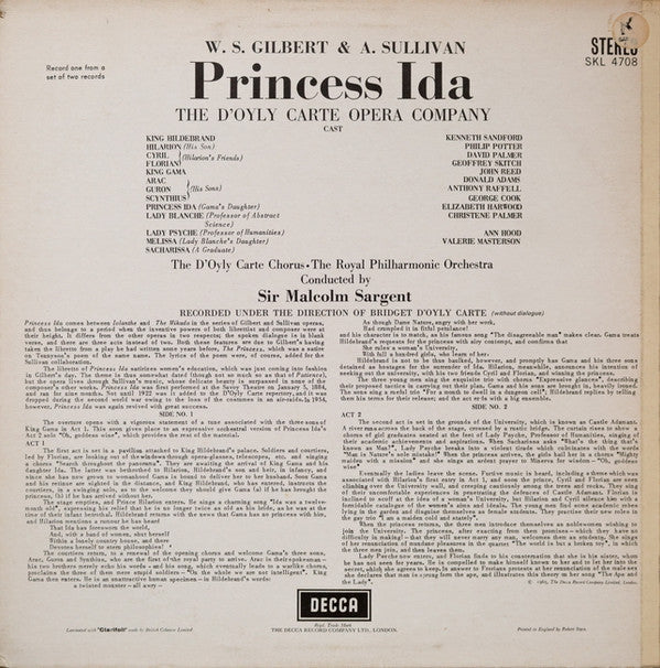 Gilbert & Sullivan, D'Oyly Carte Opera Company, Royal Philharmonic Orchestra, Sir Malcolm Sargent : Princess Ida (2xLP, RP)
