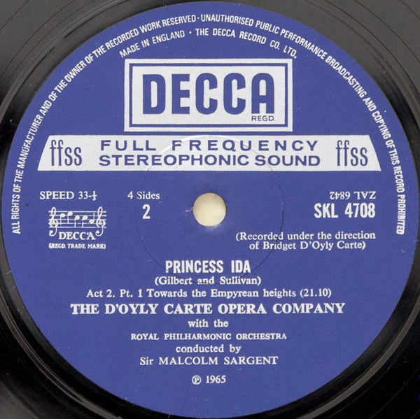 Gilbert & Sullivan, D'Oyly Carte Opera Company, Royal Philharmonic Orchestra, Sir Malcolm Sargent : Princess Ida (2xLP, RP)