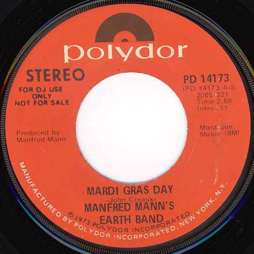 Manfred Mann's Earth Band : Mardi Gras Day (7", Mono, Promo)