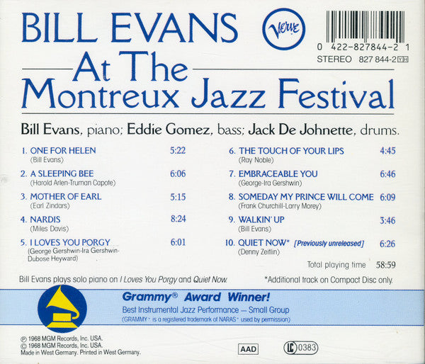 Bill Evans : At The Montreux Jazz Festival (CD, Album, RE, RM)
