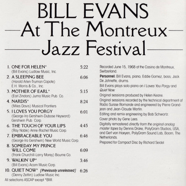 Bill Evans : At The Montreux Jazz Festival (CD, Album, RE, RM)