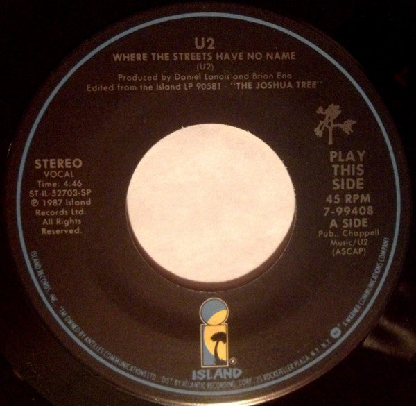 U2 : Where The Streets Have No Name (7", Single, SP )
