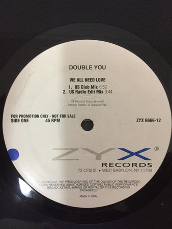 Double You : We All Need Love (12", Promo)