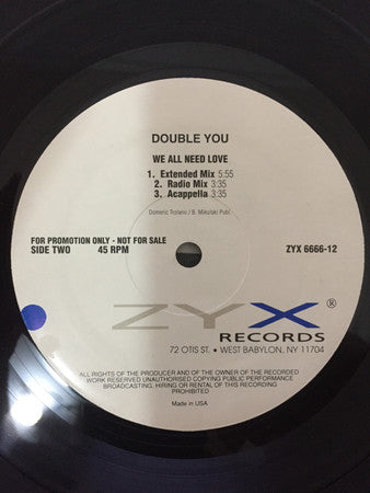 Double You : We All Need Love (12", Promo)
