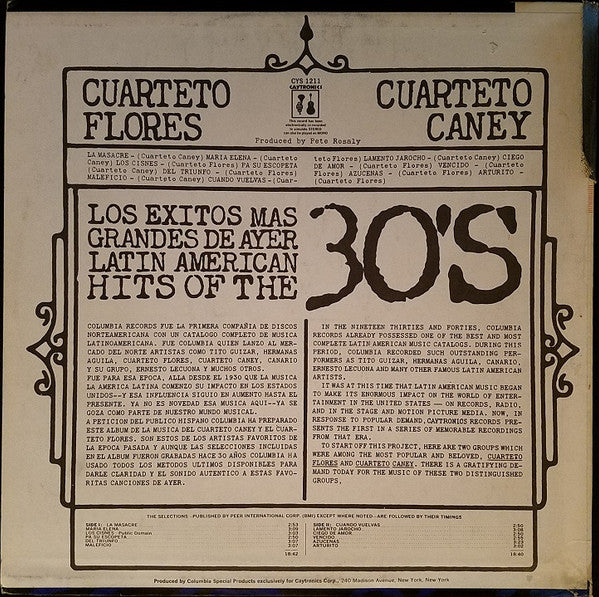 Cuarteto Caney / Cuarteto Flores* : Los Exitos Mas Grandes De Ayer - Latin American Hits Of The 30's (LP, Comp)