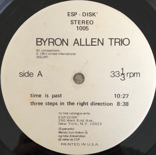 The Byron Allen Trio : The Byron Allen Trio (LP, Album, RE)