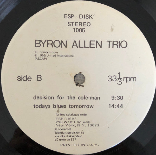 The Byron Allen Trio : The Byron Allen Trio (LP, Album, RE)