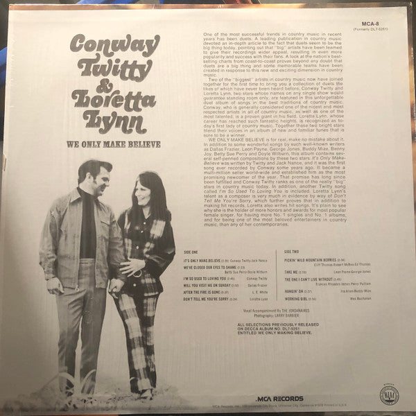 Conway Twitty & Loretta Lynn : We Only Make Believe (LP, Album, RE)