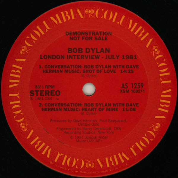Bob Dylan : London Interview July 1981 (LP, Promo)