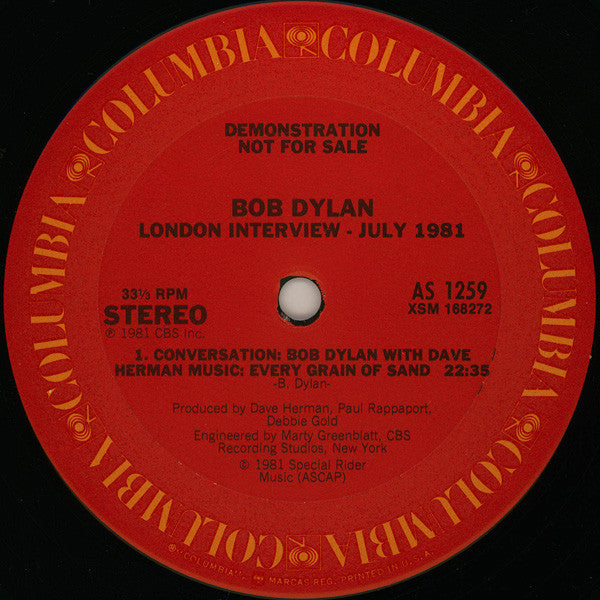 Bob Dylan : London Interview July 1981 (LP, Promo)
